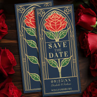 Blue Vintage Stained Glass Rose Save the Date