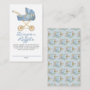 Blue Vintage Stroller Floral Diaper Raffle Game Enclosure Card