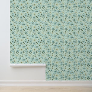 Blue vintage style floral damask pattern wallpaper