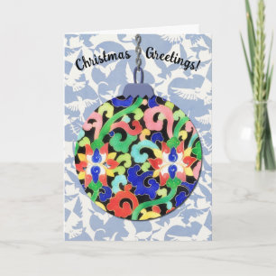 Blue Vintage Style Holiday Art Christmas Card