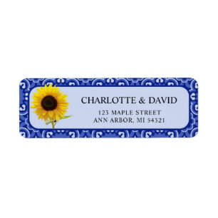 Blue Vintage Sunflower Wedding Return Address Label