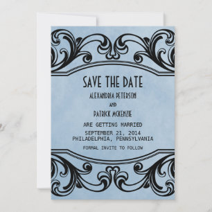 Blue Vintage Swirls Save the Date Invite