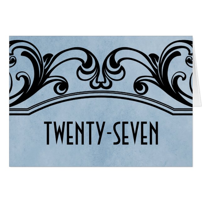 Blue Vintage Swirls Table Number Card (Front Horizontal)