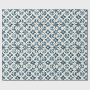 Blue Vintage Tile Floral Wrapping Paper, Tradition Paper