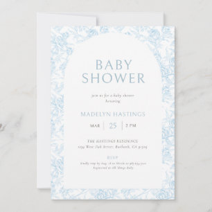 Blue Vintage Toile De Jouy Boy Baby Shower Invitation