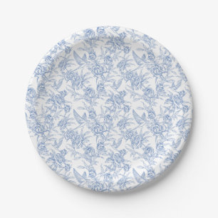 Blue Vintage Toile De Jouy Boy Baby Shower Paper Plate