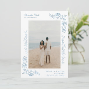 Blue Vintage Toile Floral Chinoiserie Wedding Save The Date
