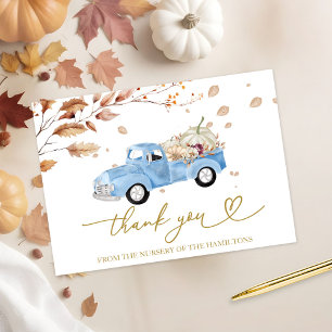 Blue Vintage Truck Fall Baby Shower Thank You Invitation