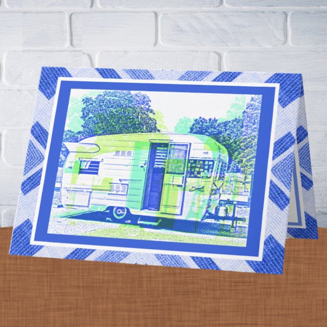 Blue Vintage Vibe Camper Trailer Father's Day Card (Creator Uploaded)