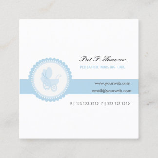 Blue Vintage Victorian Baby Stroller Carriage Square Business Card