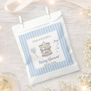 Blue Vintage Watercolor Horse Carousel Baby Shower Favour Bag