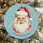 Blue Vintage Watercolor Santa Claus Christmas Ceramic Ornament<br><div class="desc">Celebrate the festive season with our Blue Vintage Watercolor Santa Claus Christmas Ceramic Ornament! This charming ornament features a nostalgic Santa Claus design set against a stylish solid background, combining vintage charm with modern flair. Perfect for adding a festive touch to your Christmas Tree. Personalise this custom design with your...</div>