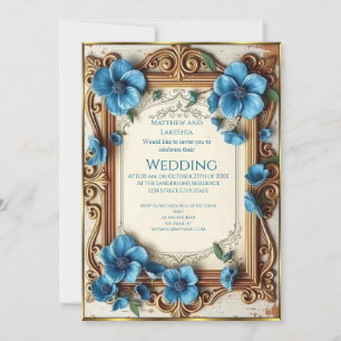 Blue Vintage Wedding Beautiful floral French  Invitation