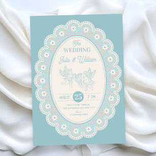 Blue vintage wedding invitation