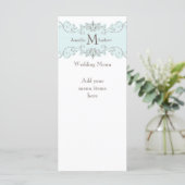 Blue Vintage Wedding Menu Cards (Standing Front)
