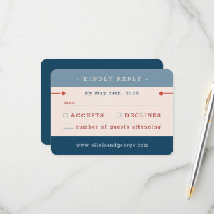 Blue Vintage Wedding RSVP Card