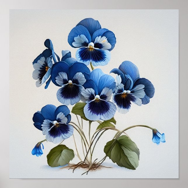 Blue Violas Flower Art Print Poster (Front)