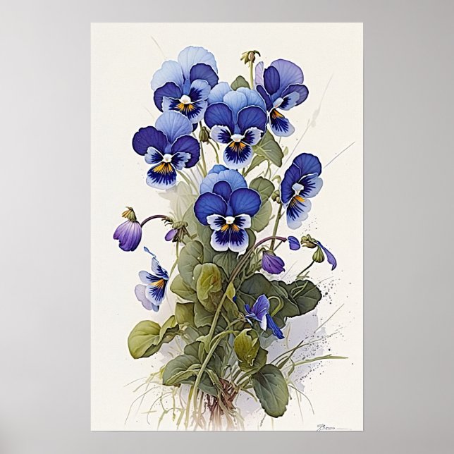 Blue Violas Flower Art Print Poster (Front)