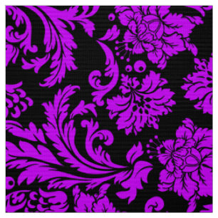 Blue Violet And Black Floral Damasks Fabric