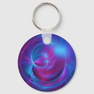 Blue Violet and Pink Cosmic Swirly Fractal Key Ring