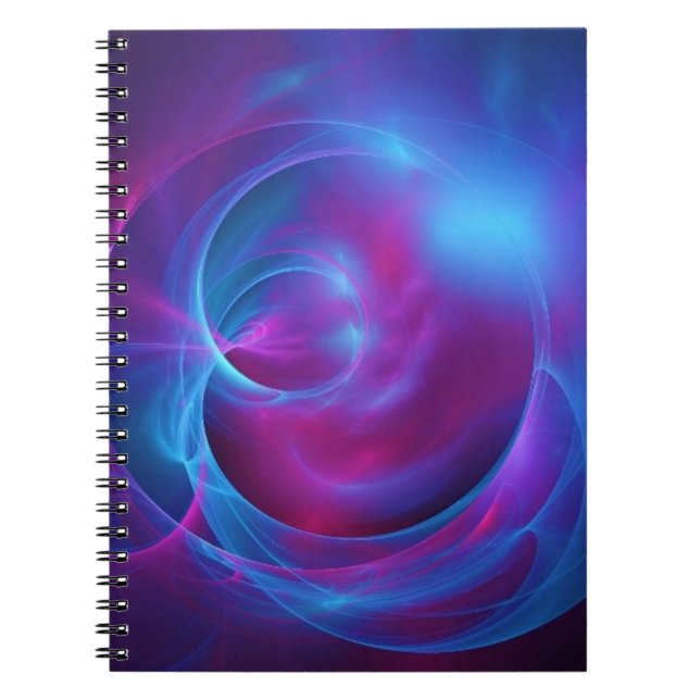 Blue Violet and Pink Cosmic Swirly Fractal Notebook (Front)