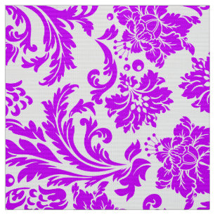 Blue Violet And White Floral Damasks Fabric