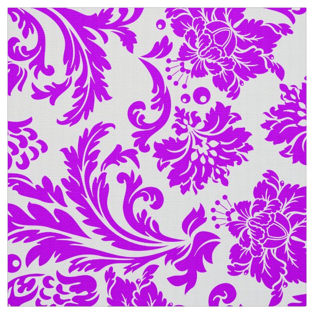 Blue Violet And White Floral Damasks Fabric (Swatch)