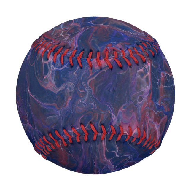 Blue Violet & Coral Red Marble Acrylic Abstraction Baseball (Front)