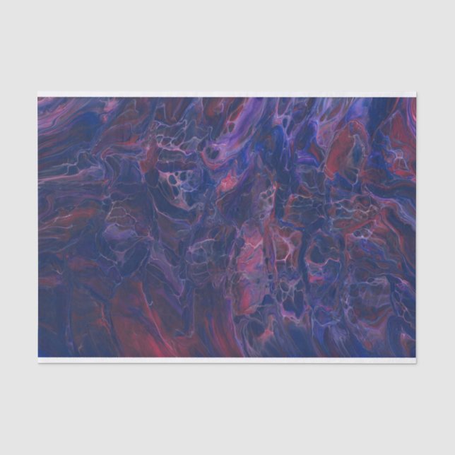 Blue Violet & Coral Red Marble Acrylic Abstraction Tissue Paper (Front)