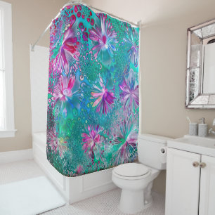 Blue, Violet, Emerald Acrylic Painting Colourful Shower Curtain