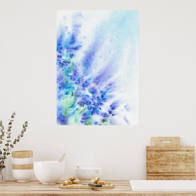 Blue Violet Field of Flowers Abstract Watercolor Poster (Kitchen)