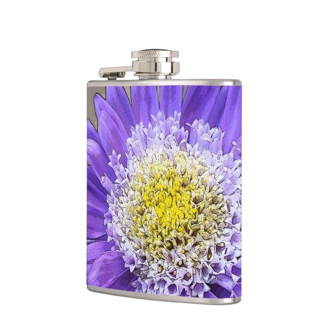 blue violet flower hip flask (Left)