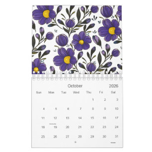 Blue Violet Flowers with Leaves 2026 Calendar