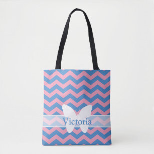 Blue Violet Frosted Orchid Chevrons with Butterfly Tote Bag