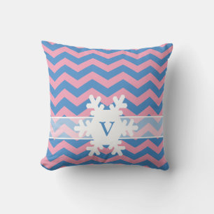 Blue Violet Frosted Orchid Chevrons with Snowflake Cushion