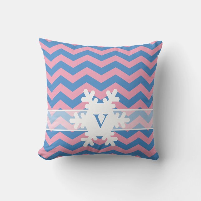 Blue Violet Frosted Orchid Chevrons with Snowflake Cushion (Front)