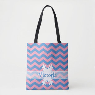 Blue Violet Frosted Orchid Chevrons with Snowflake Tote Bag