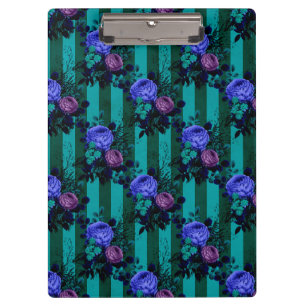 Blue Violet Gothic Roses Vertical Lines Garden Clipboard