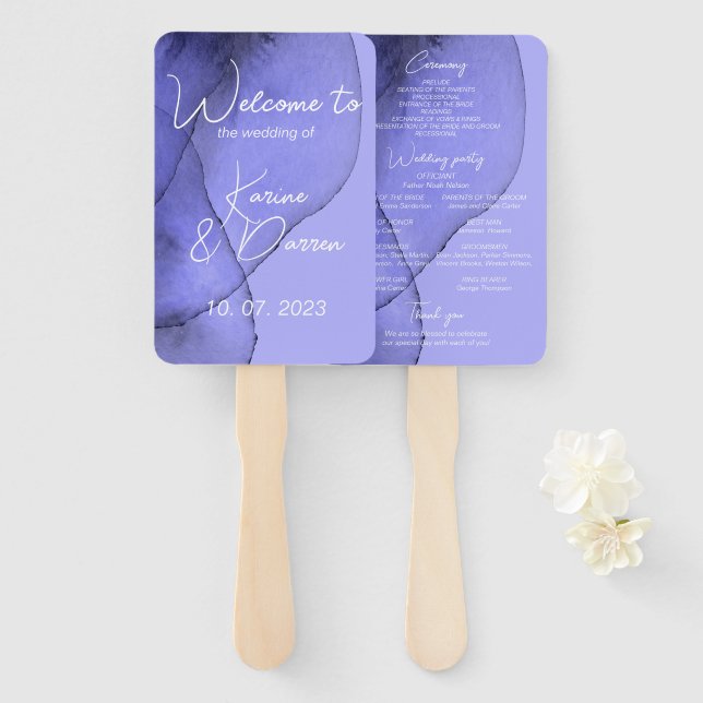  Blue violet lavender Hand Fan (Front and Back)