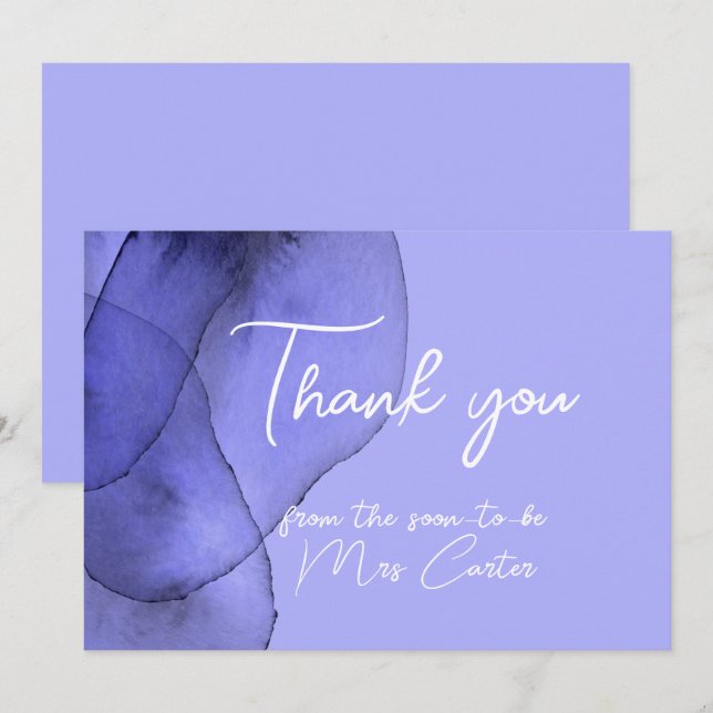 Blue violet lavender watercolor thank you card (Front/Back)