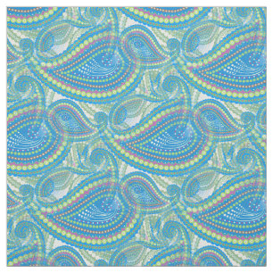 Blue Violet Lime Green Paisley Floral Art Pattern Fabric