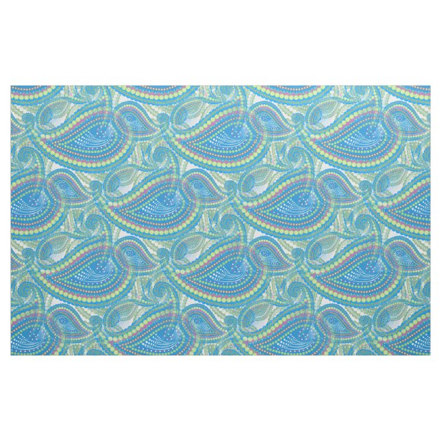 Blue Violet Lime Green Paisley Floral Pattern Fabric (Fat Quarter)