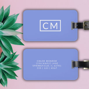 Blue Violet Modern Monogram Simple Bright Luggage Tag