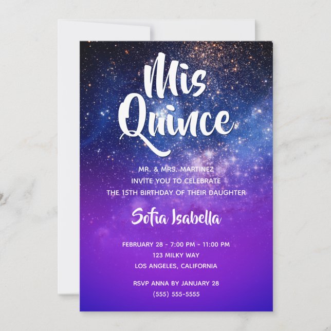 Blue Violet Ombre Cosmic Photo Mis Quince Birthday Invitation (Front)