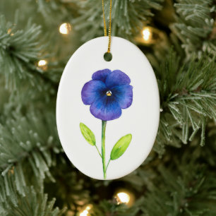 Blue Violet Pansy Ceramic Ornament