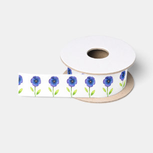 Blue Violet Pansy Pattern Satin Ribbon