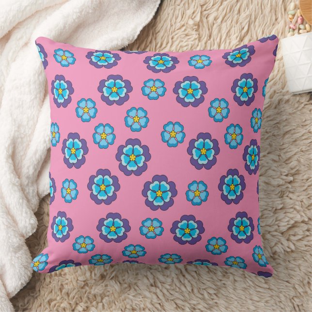 Blue Violet Pink Floral Pattern Cushion (Blanket)