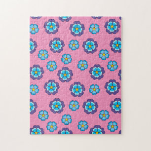 Blue Violet Pink Floral Pattern Jigsaw Puzzle