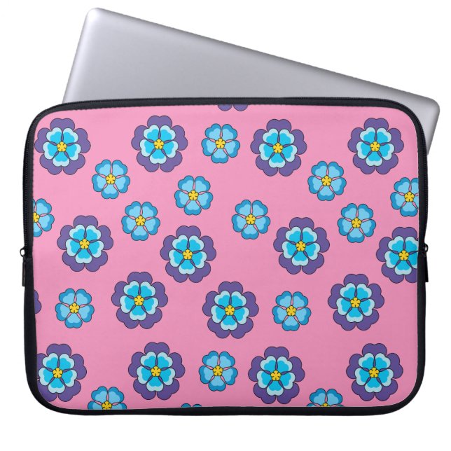 Blue Violet Pink Floral Pattern Laptop Sleeve (Front)