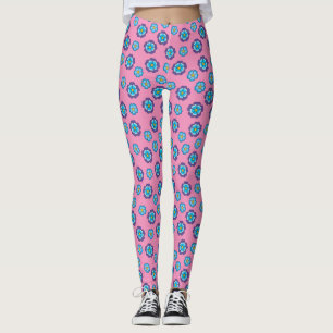 Blue Violet Pink Floral Pattern Leggings